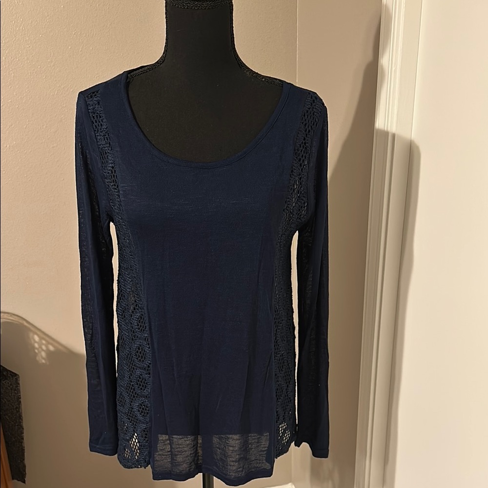 Navy Blue Lace Detail Women's Top